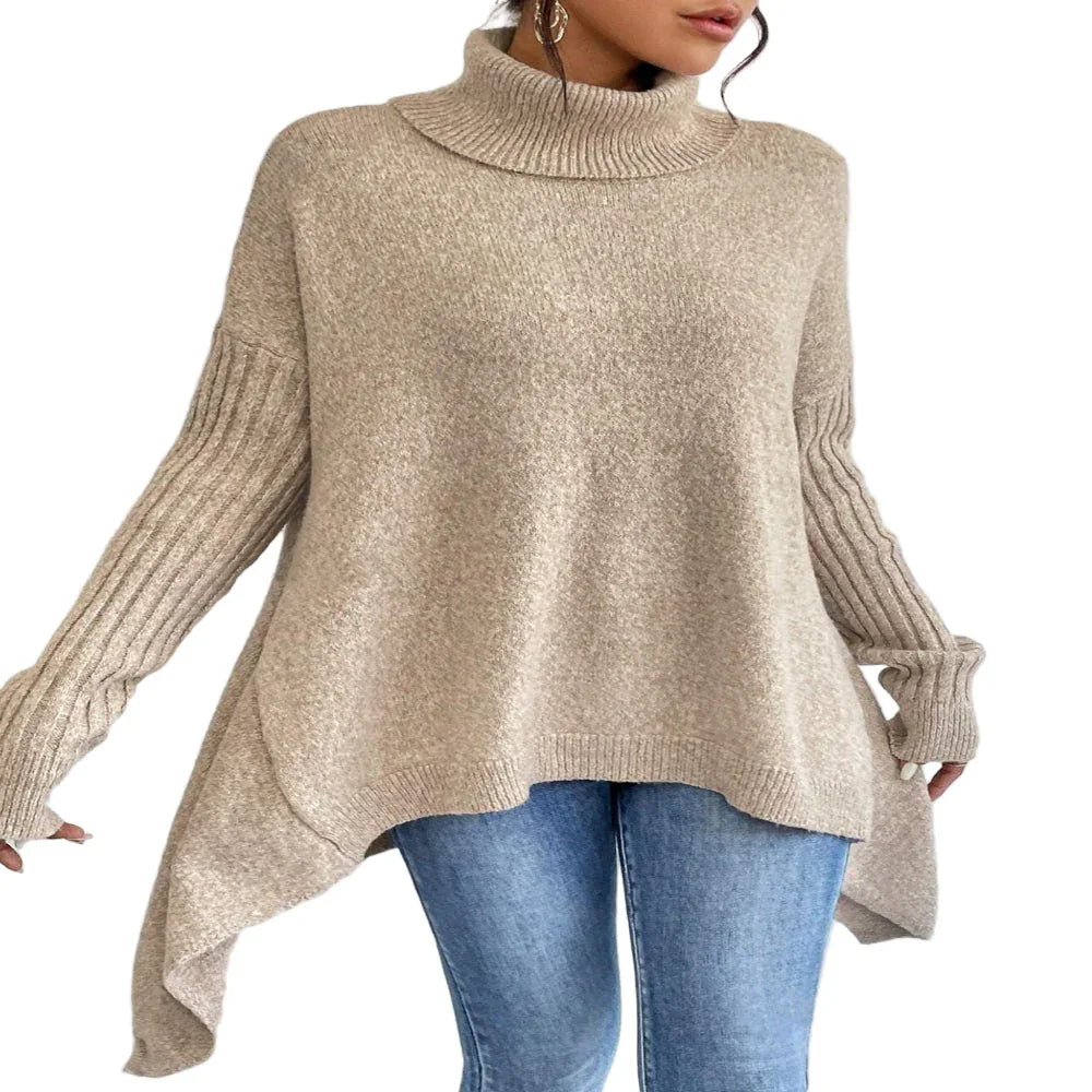 Irregular Turtleneck Sweater Winter Loose Long Sleeve Knitted Tops Leisure Warm Pullover Sweater Women's Clothing