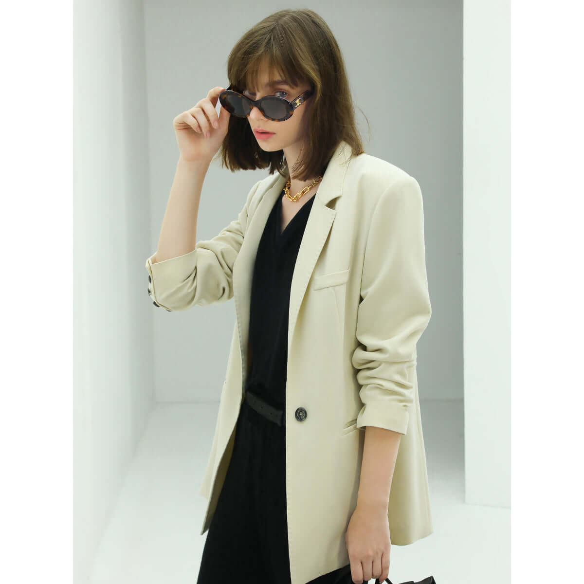 Femme Single Breasted Cream Blazer-1