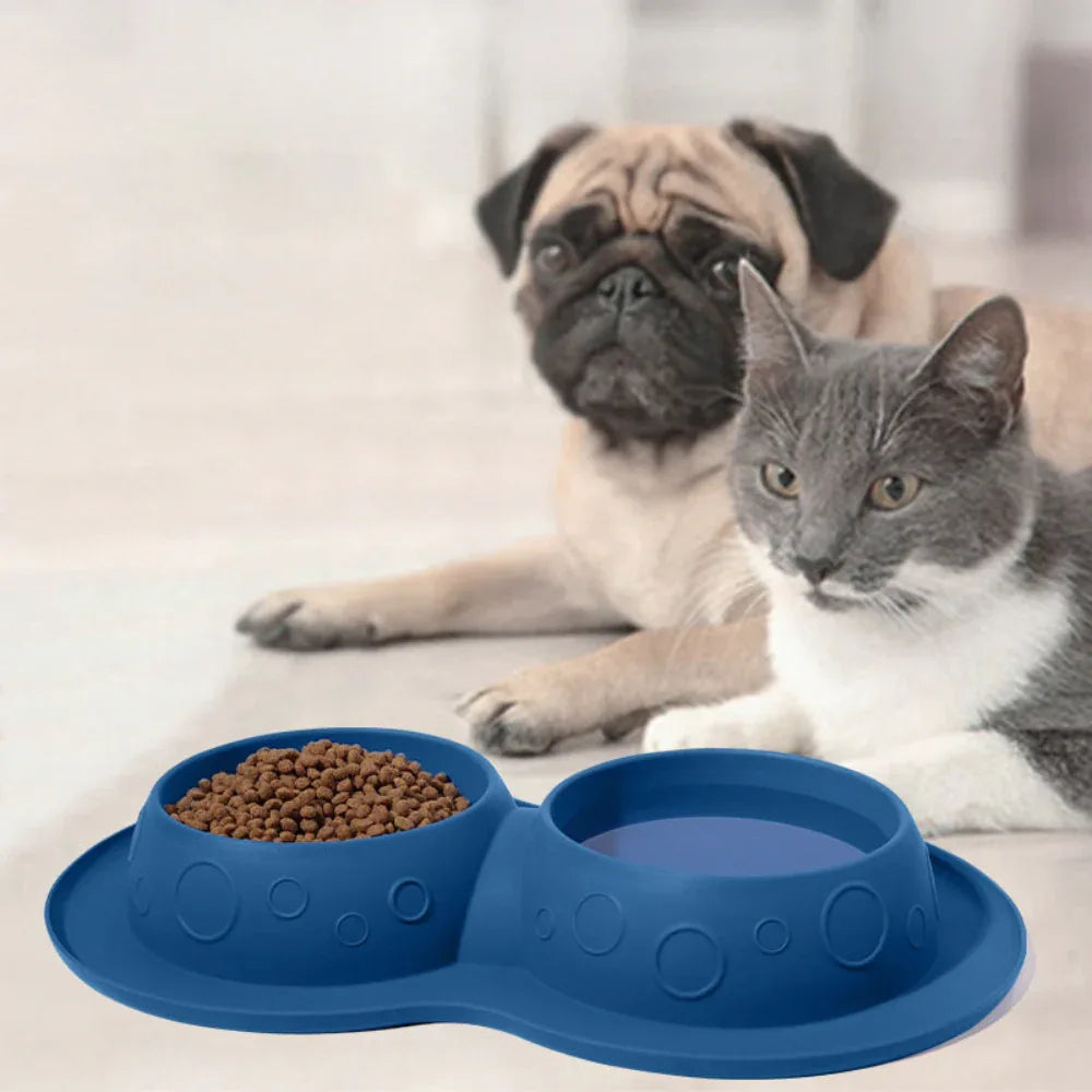 Pet Supplies Non Slip Waterproof Silicone Water Food 2 In 1 Double Mat Pad Pet Dog Cat Bowls
