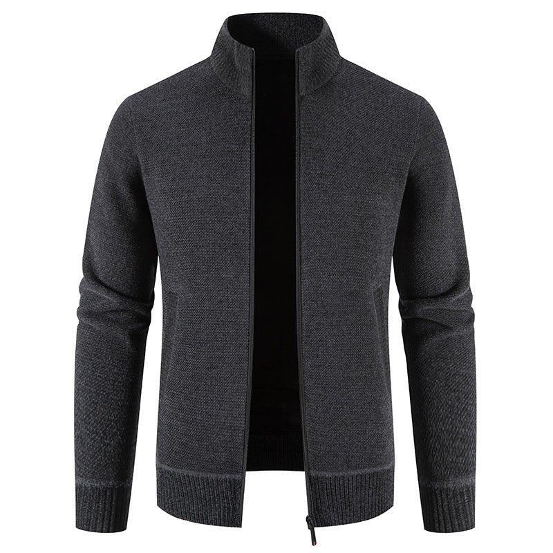 Fleece-Lined Thickened Men's Knitted Stand Collar Sweaters