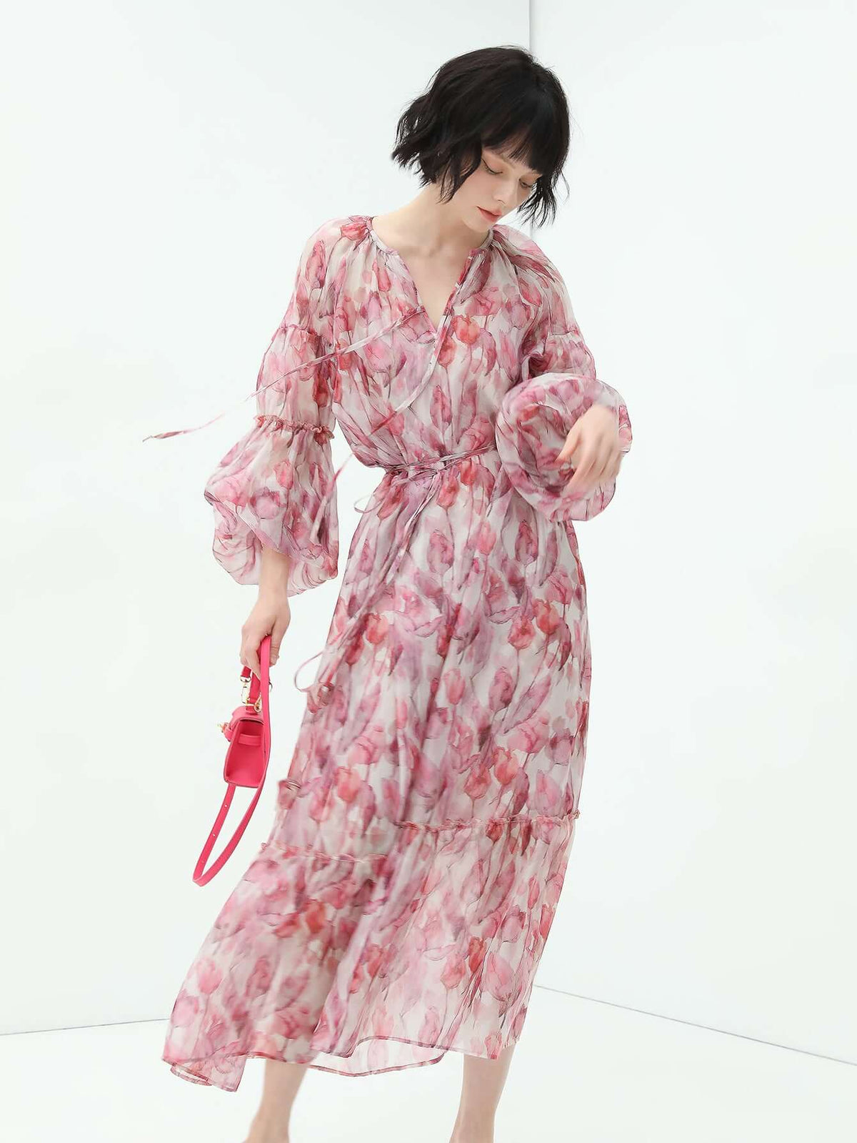 Floral Blush Pink Two Piece Chiffon Dress