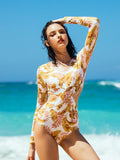Floral One Piece Surf Swimsuit with Waist Cutouts-0