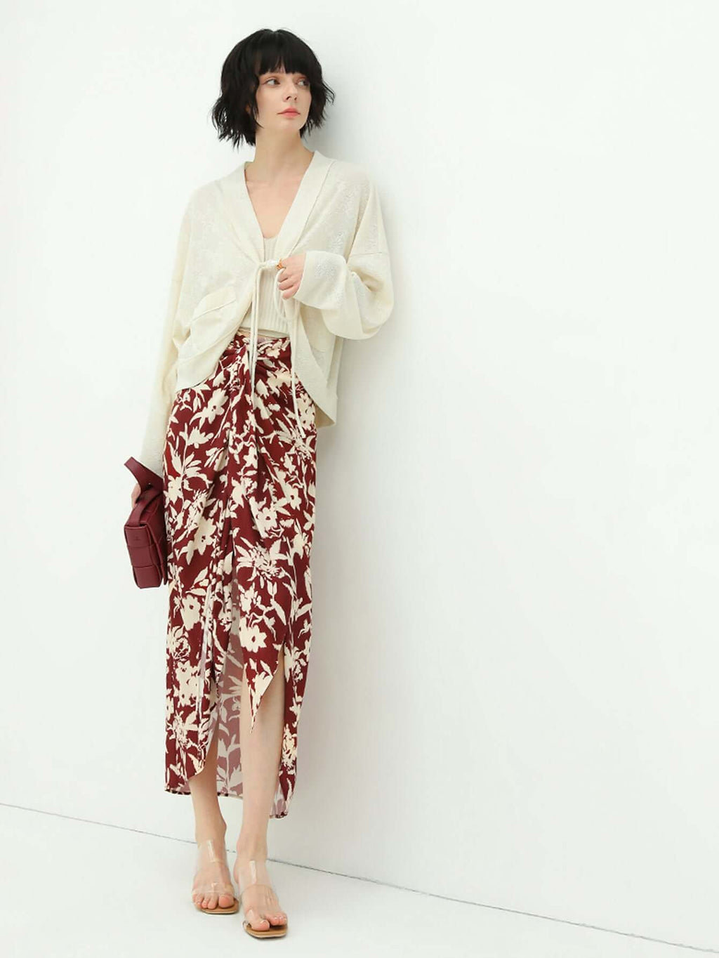 Floral Print High-Waist Asymmetrical Midi Skirt-2