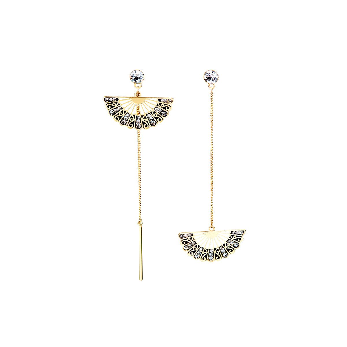 Flying Fans Long Gold Earrings-0