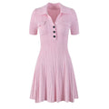 French Retro Solid Color Polo Collar Waist Slimming And Short A- Line Dress