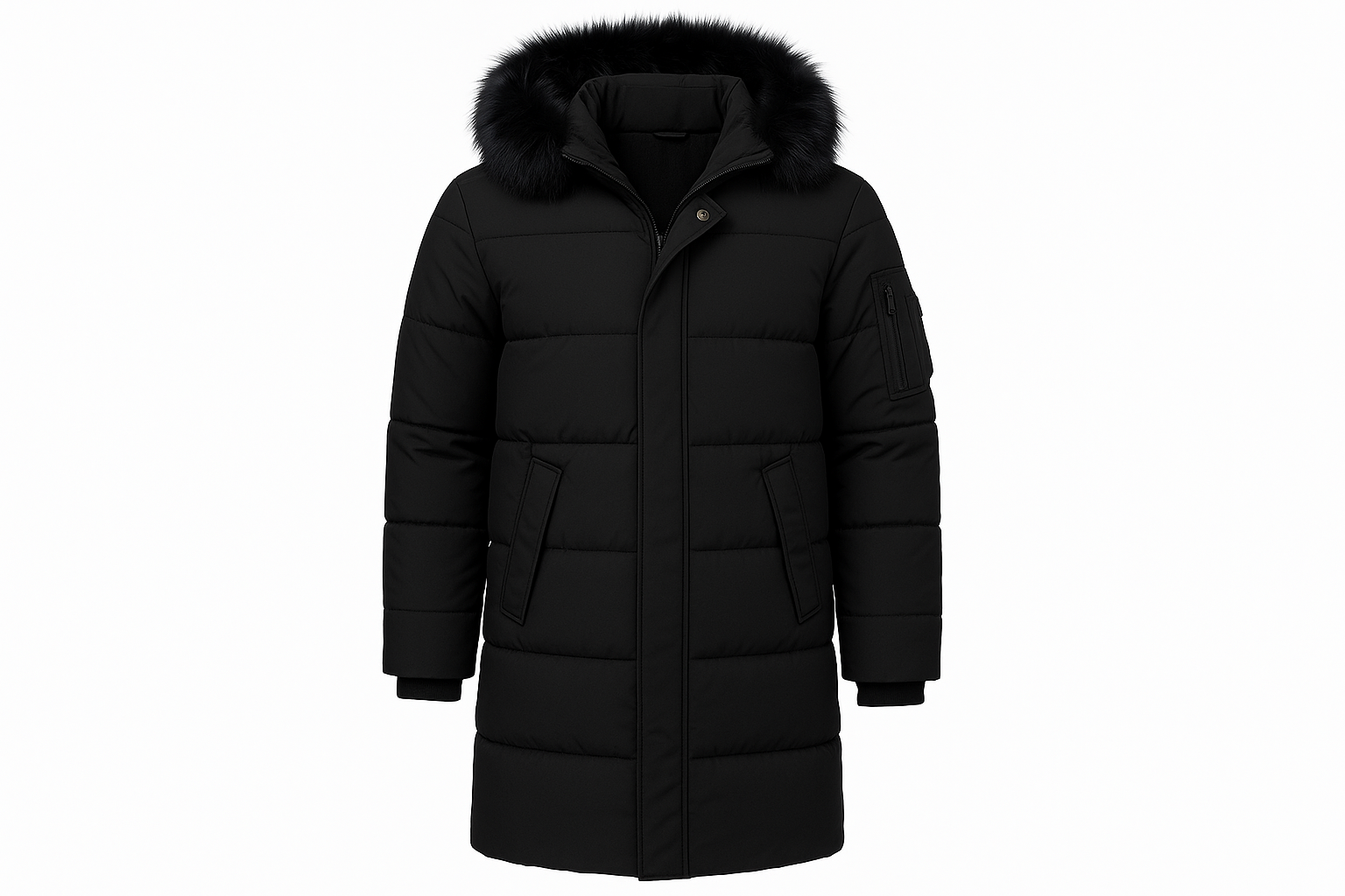 Black XL Winter Fur Hooded Thick Overcoat Jacket Stylish Lightweight Quilted Warm Puffer Coat