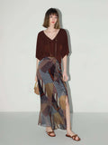 Geometric Patchwork Print Chiffon Skirt-0