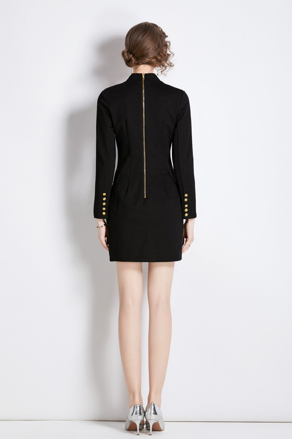 Gold Double Breasted Little Black Blazer Dress