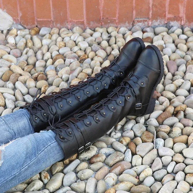 High Over The Knee Round Toe Lace-Up Women's Boots