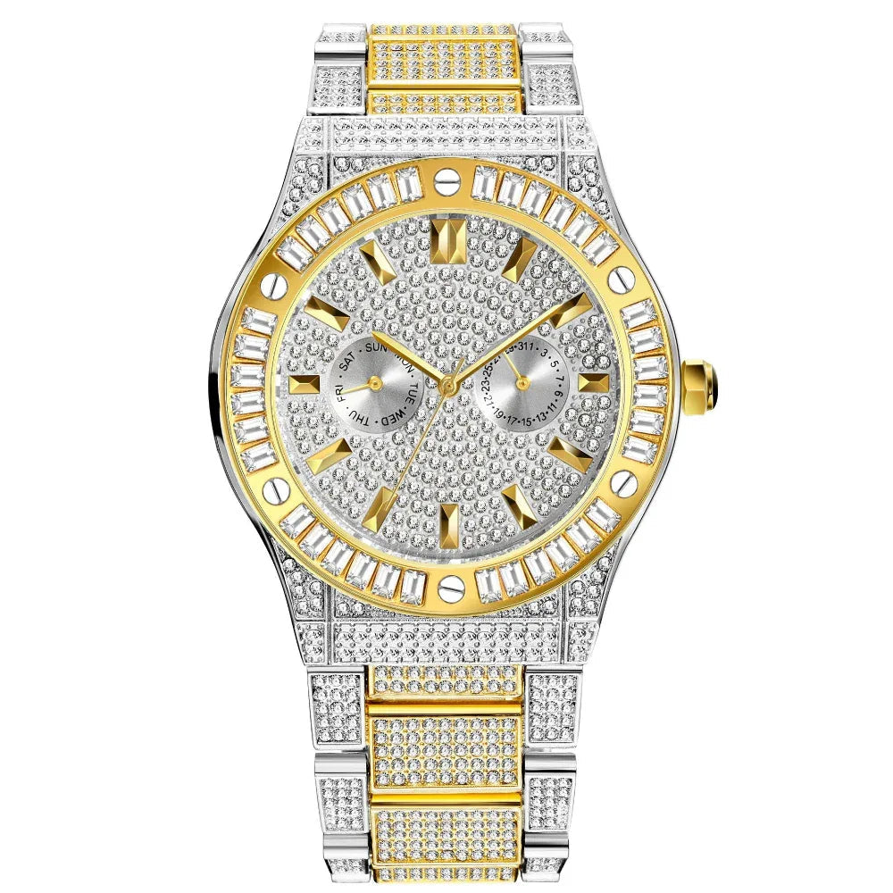 Hip Hop Style Diamond High-End Large Dial Waterproof Men's Quartz Watch