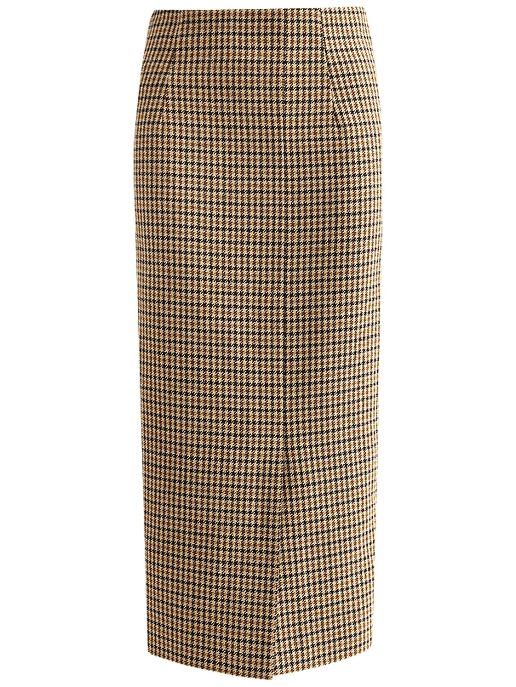 Houndstooth Brown Checkered Wool Skirt-3