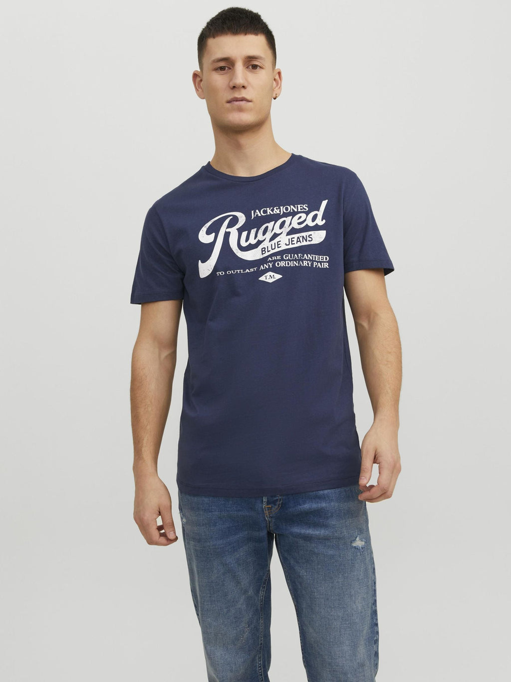 Jeans-T-Shirt, Kurzarm, Rundhalsausschnitt