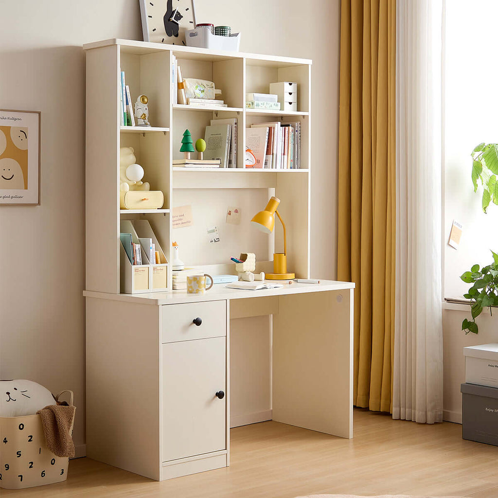 Julies Kids White Bookcase Study Table and Chair Set-0
