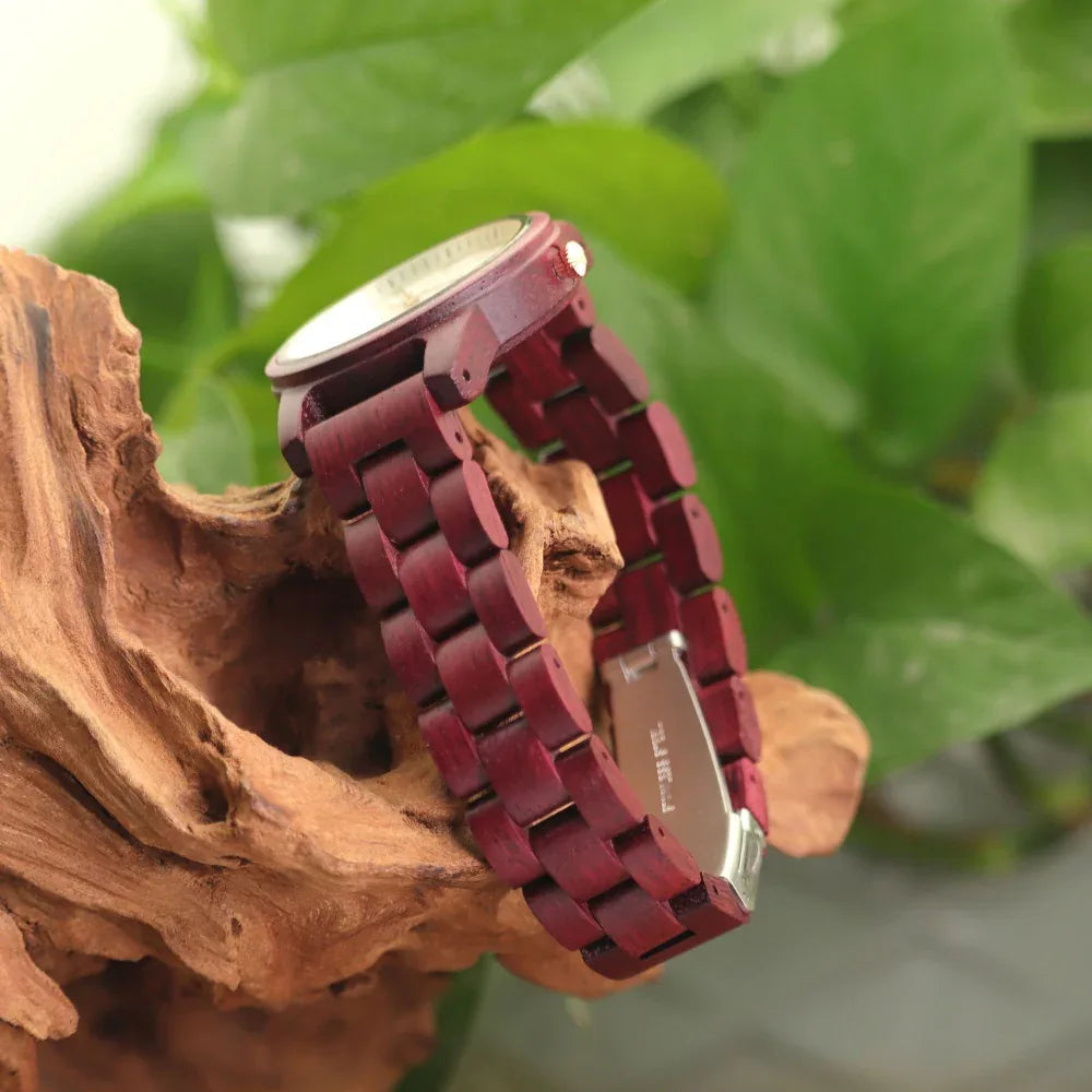 Ladies Casual Violet Wooden Women's Quartz Watch
