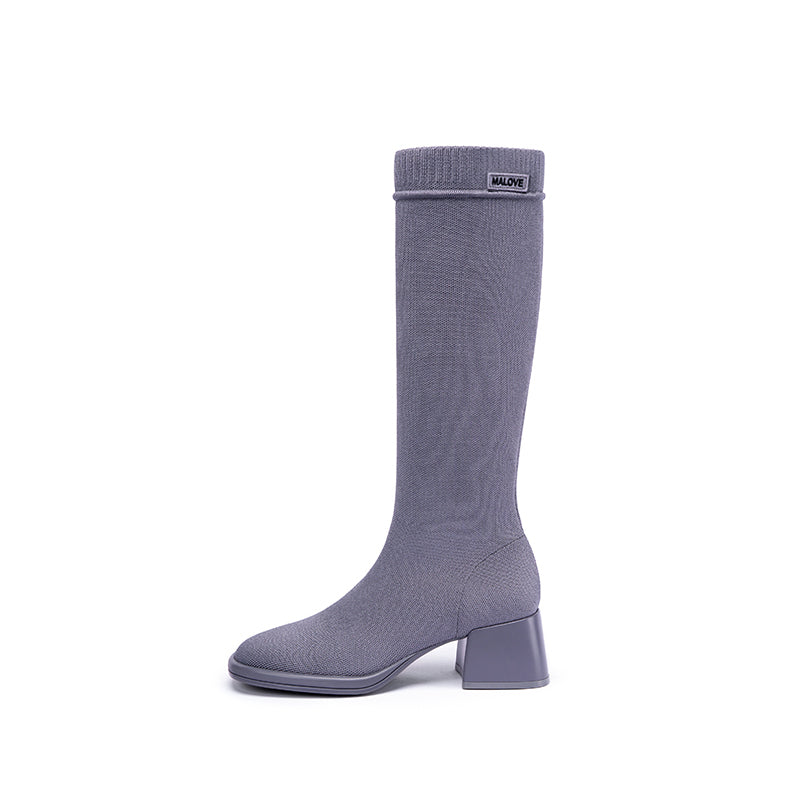 Mademoiselle Round Toe Knee High Sock Boots-6