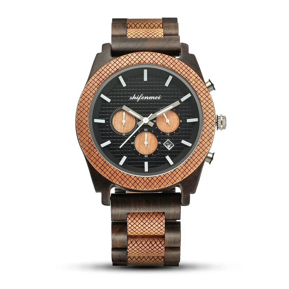 Men's Chronograph Calendar Sports Wood Watch