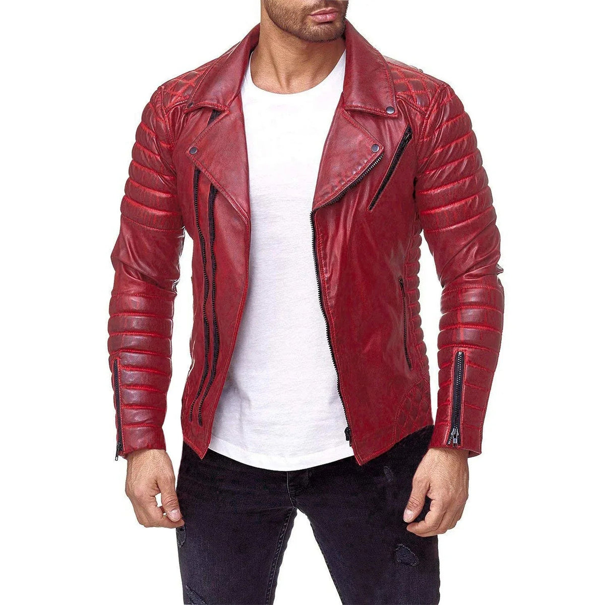 Men's Close Fit PU Leather Jacket