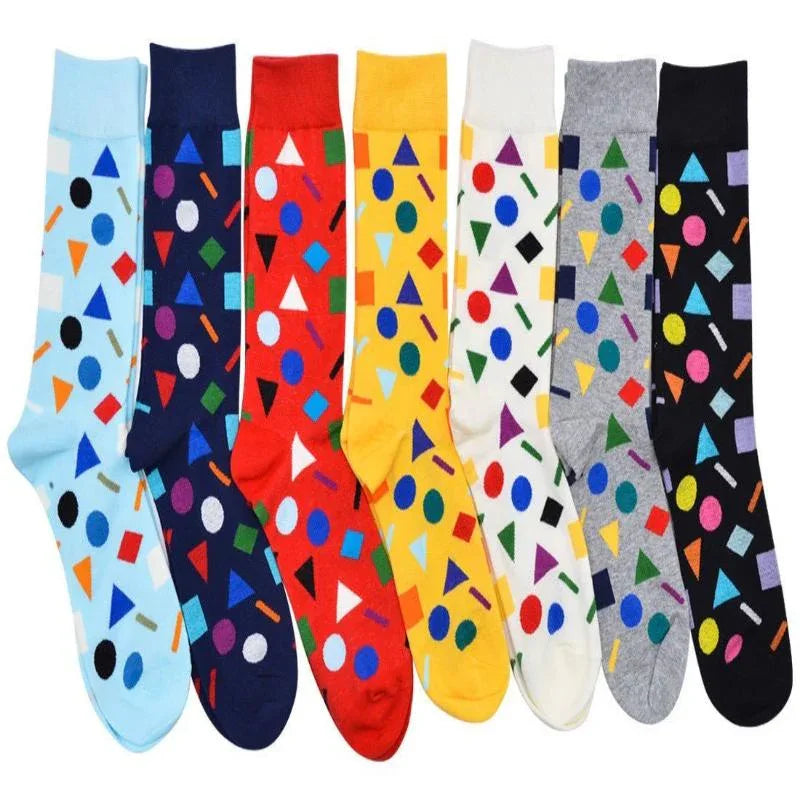 Men's Funny Cotton Socks With Geometric Shapes