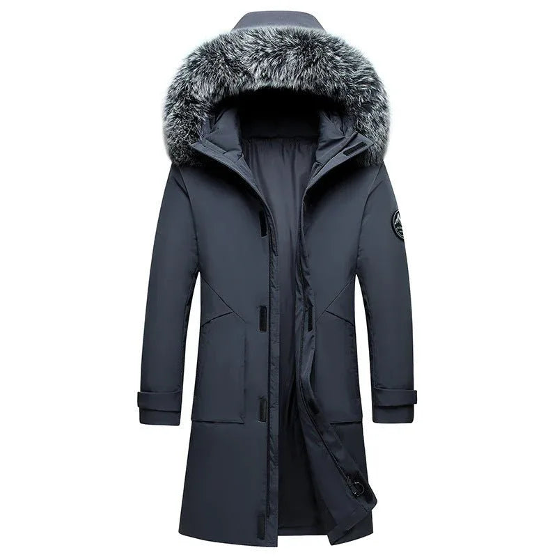 Men's Hooded Mid-Length Down Stuffed Warm Cold-Resistant Winter Jacket