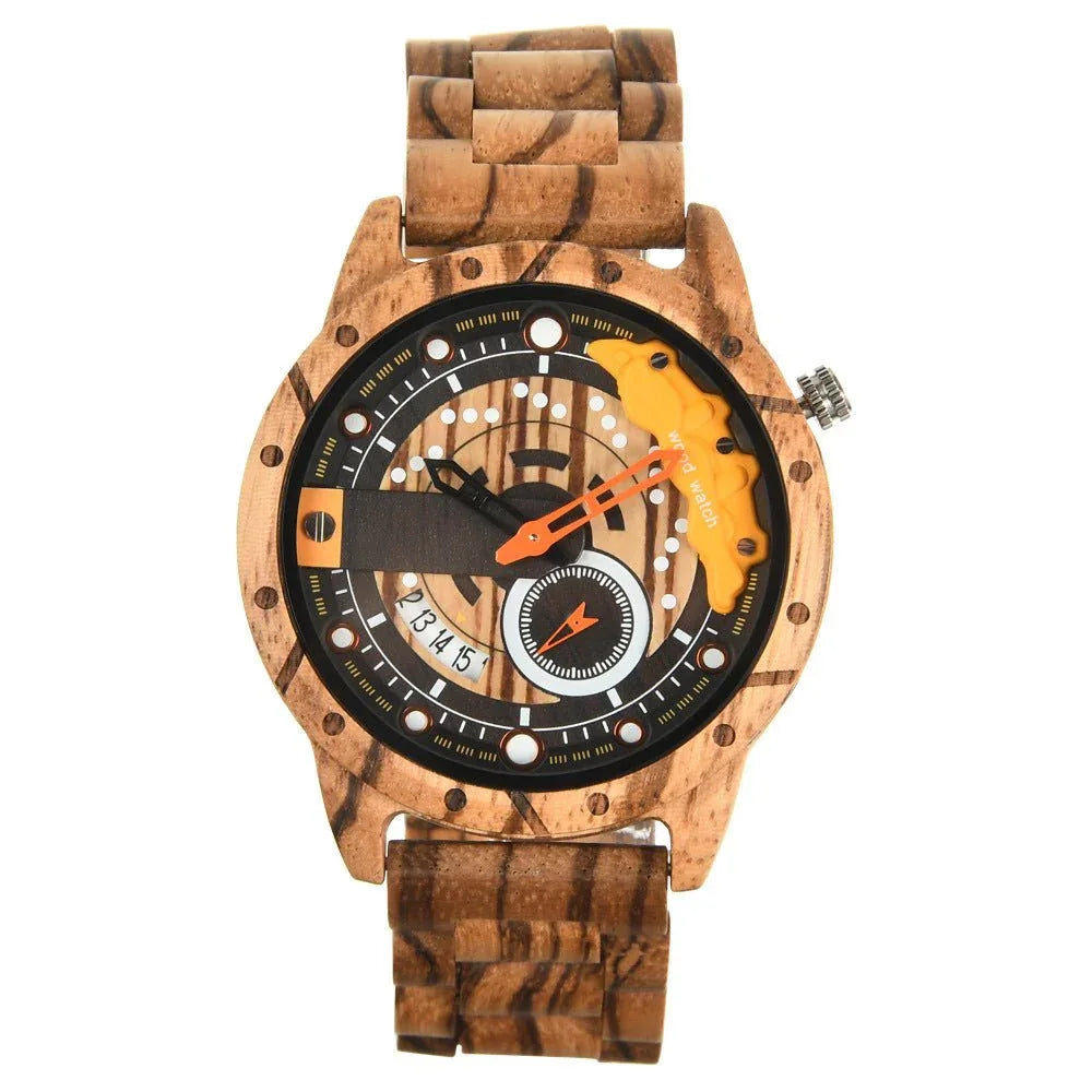 Men's Large Dial Quartz Movement Wooden Watch