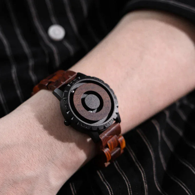Men's Magnetic Balls Watch With Wooden Strap