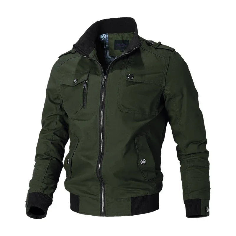 Men's Solid Color Zipper Multiple Pockets jacket