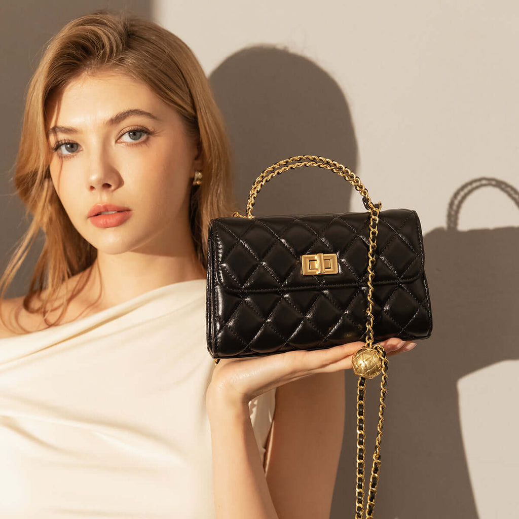 Mini Quilted Chain Strap Bag with Top Handle-3