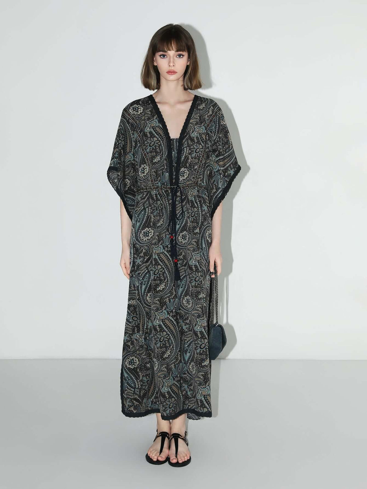 Navy Paisley Batwing Vacation Dress