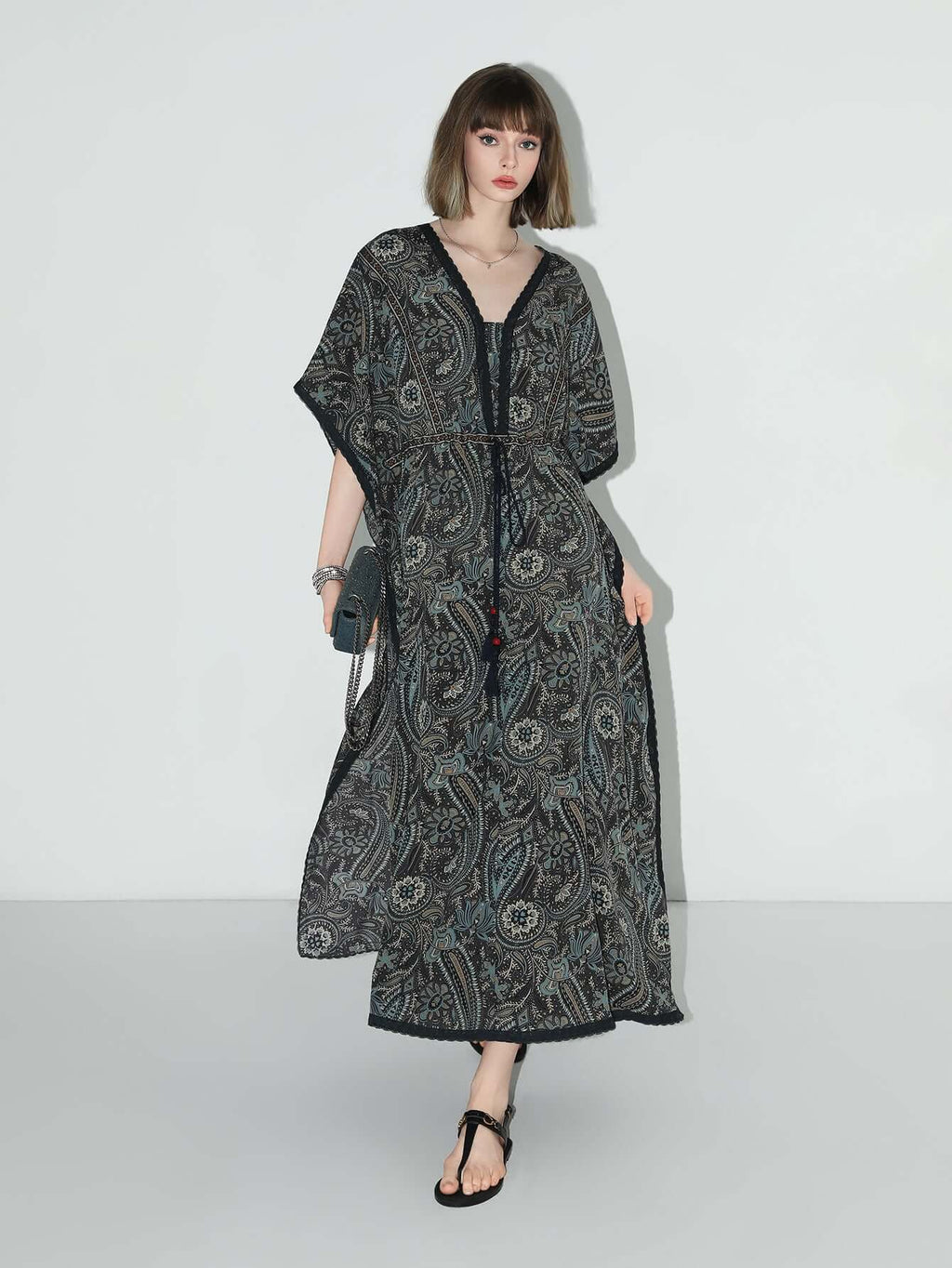 Navy Paisley Batwing Vacation Dress