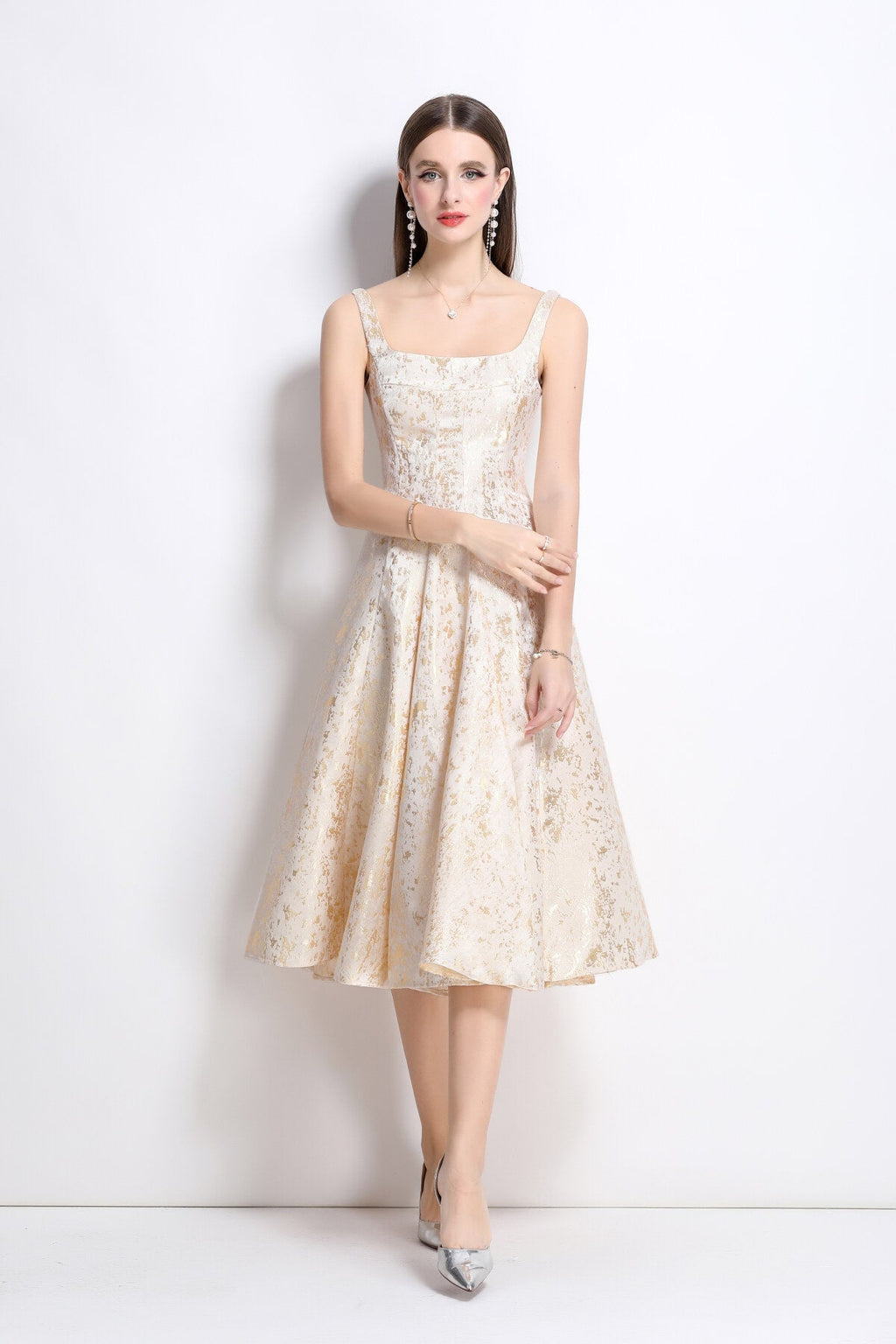 Paloma Slim Fit Jacquard Midi Dress-0