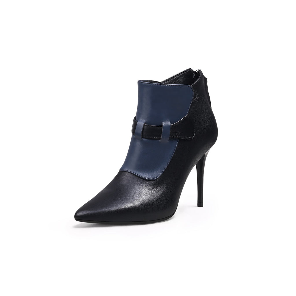 Patchwork Leather Zip-Back Stiletto Boots-1