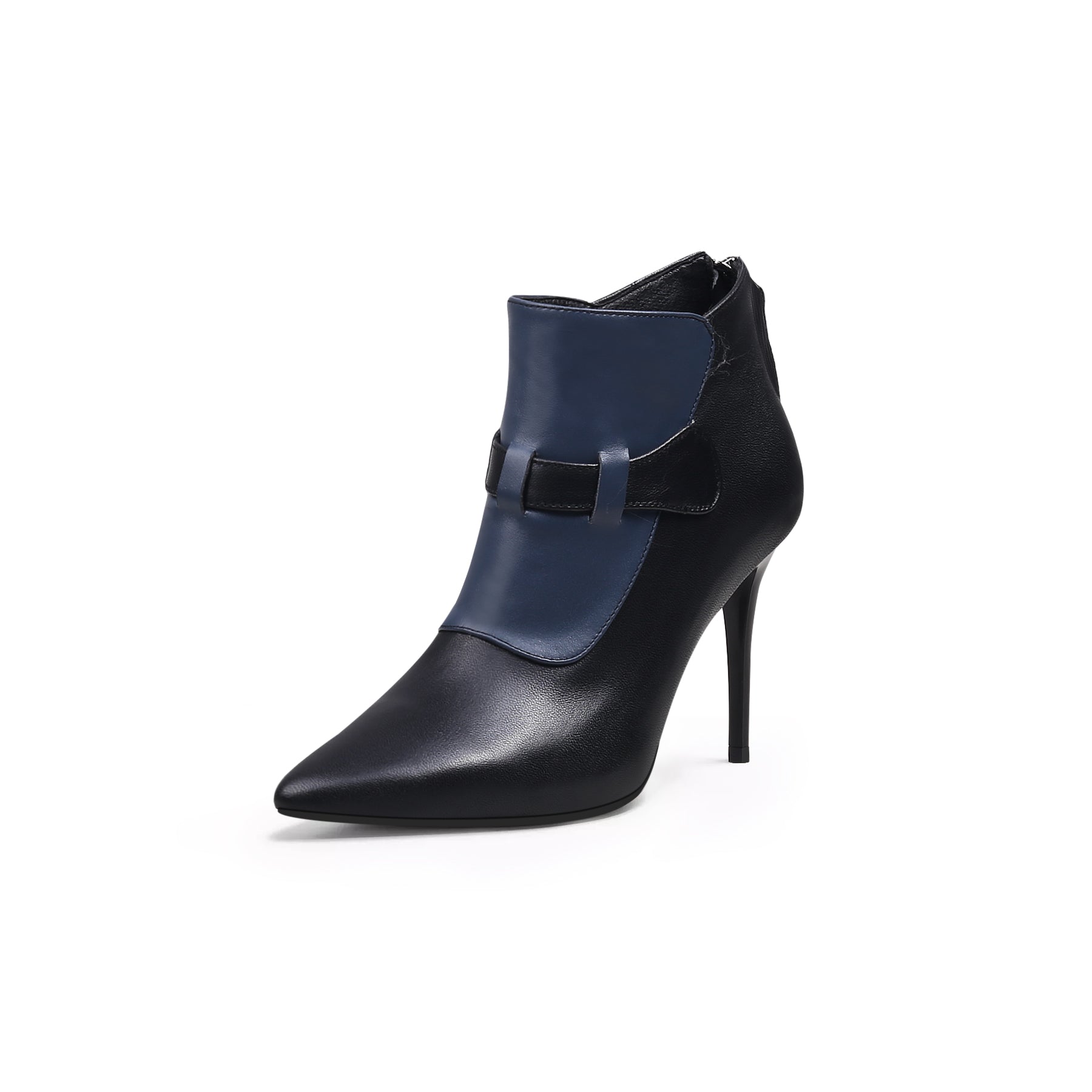 Patchwork Leather Zip-Back Stiletto Boots-1