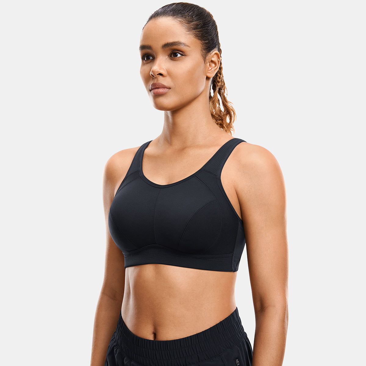 Plus Size High Support Full Coverage Padded Black Wireless Bra-1