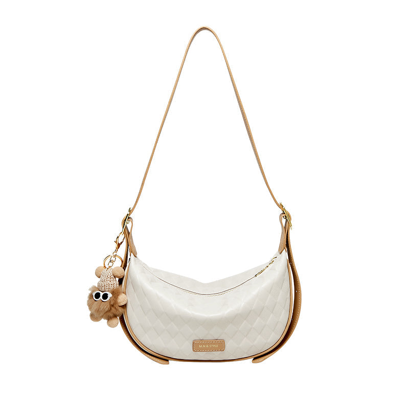 Pompom Charm Quilted Shoulder Bag-5