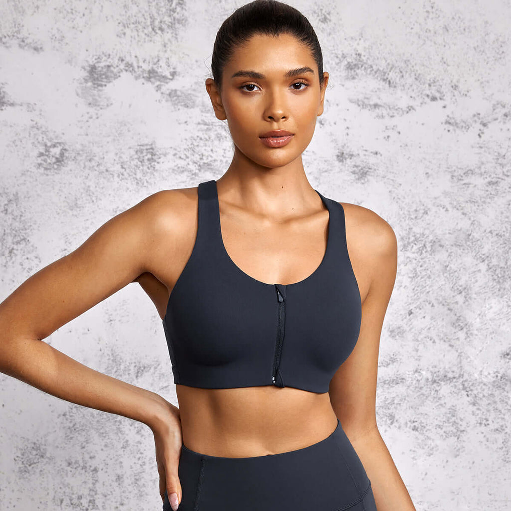 Power On Soft Padded High Impact Zip Front Workout Bra-0