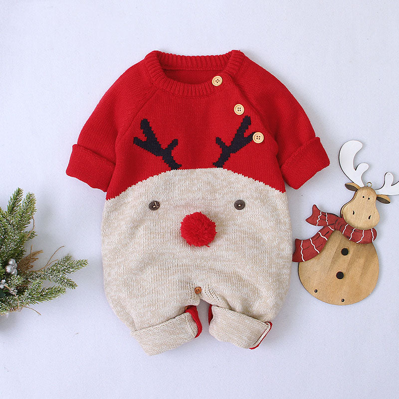 Baby-Strampler mit kontrastierendem Muster, seitlichen Knöpfen und Weihnachtsmotiven 