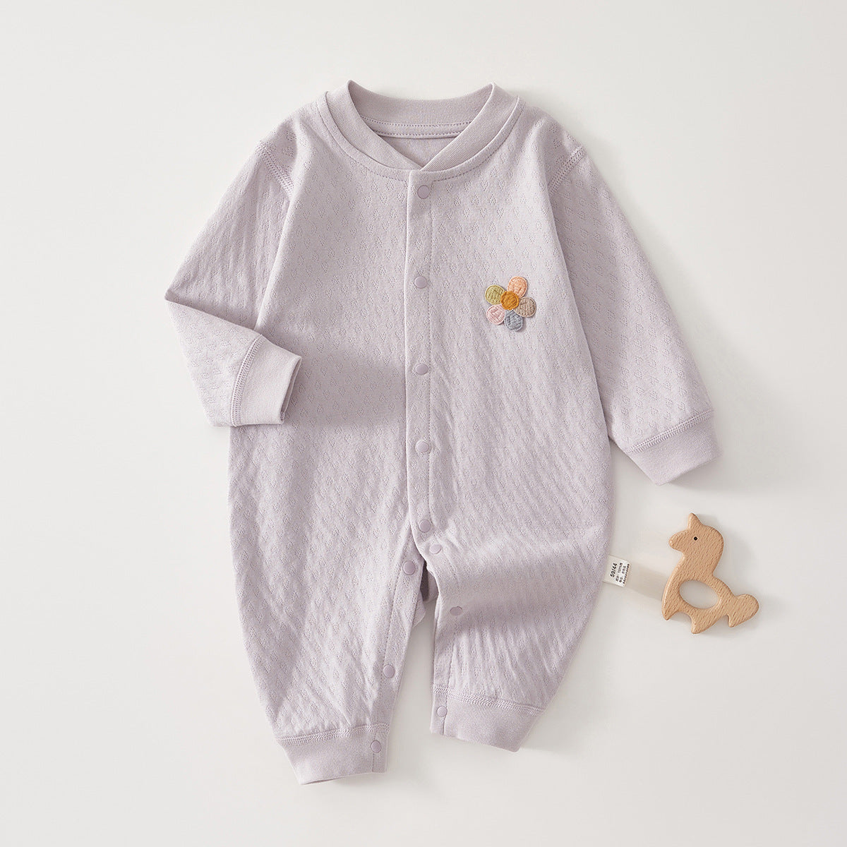 Spring Arrival Baby Unisex Long Sleeves Flowers Embroidered Pattern Rompers