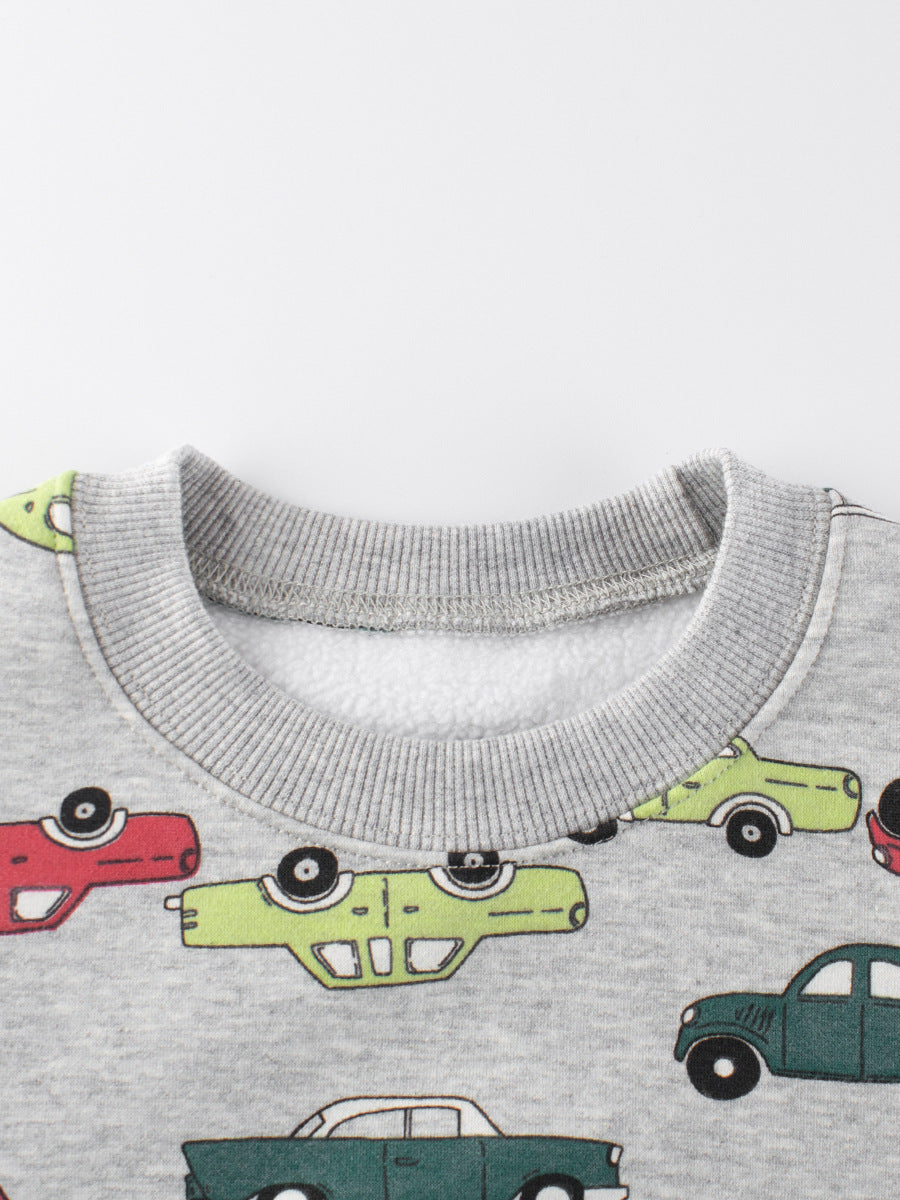 Baby Jungen Pullover mit Automotiv, Rundhalsausschnitt, langen Ärmeln, grauer Farbton