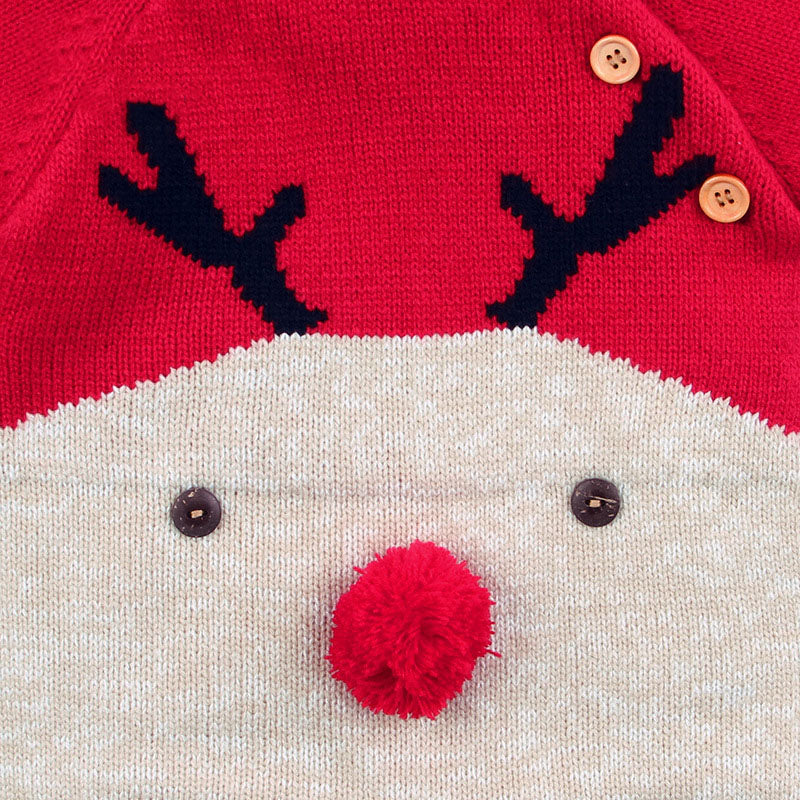 Baby-Strampler mit kontrastierendem Muster, seitlichen Knöpfen und Weihnachtsmotiven 
