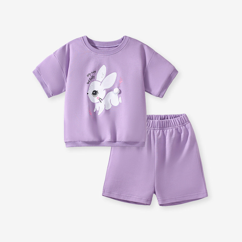 Set aus Kurzarm-T-Shirt und Shorts mit Tiermotiven für Mädchen im europäischen und amerikanischen Stil für den Sommer