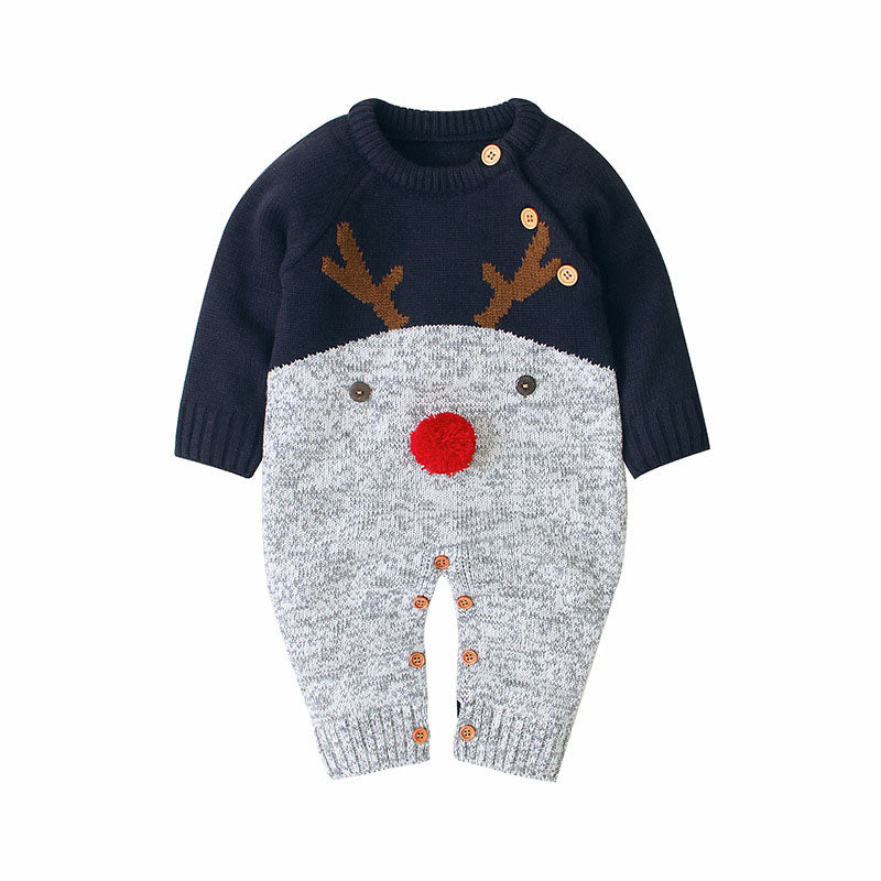 Baby-Strampler mit kontrastierendem Muster, seitlichen Knöpfen und Weihnachtsmotiven 