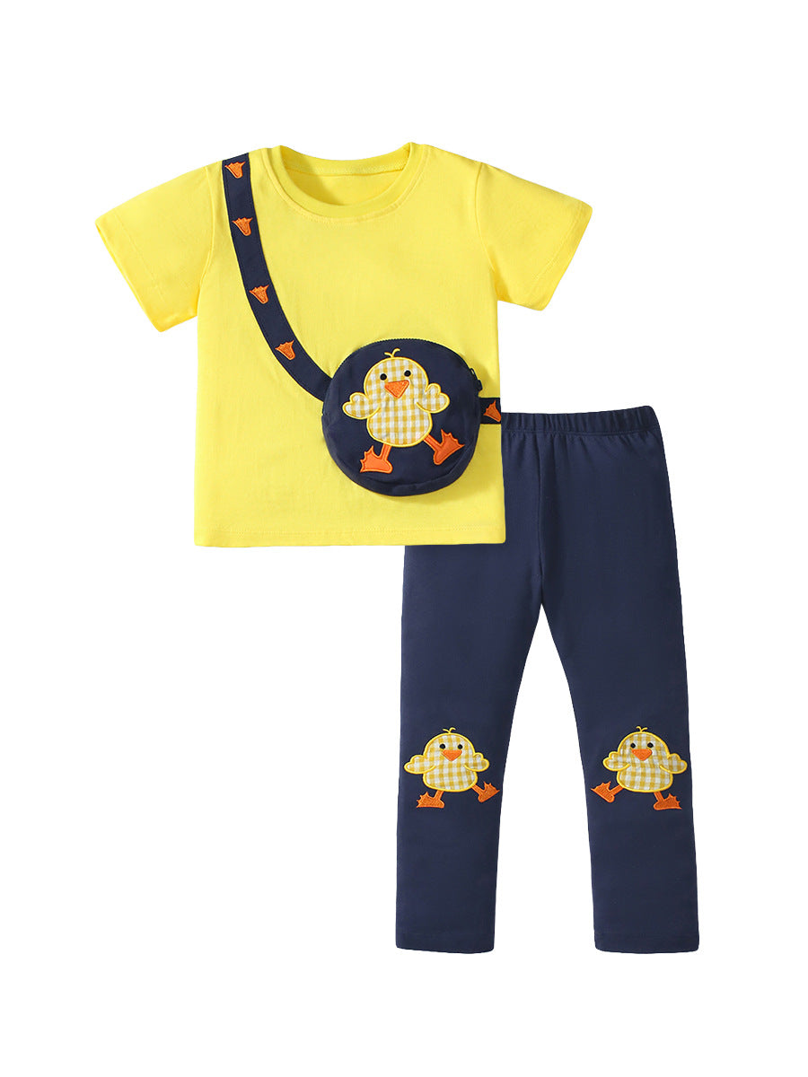 Sommer Mädchen Enten Cartoon T-Shirt und Hose 2-teiliges Set 
