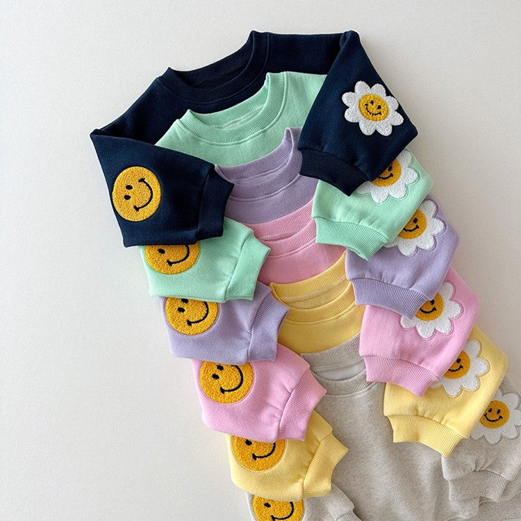 Baby Mädchen Kinder Strickpullover mit Cartoon-Muster, Rundhalsausschnitt, Freizeitpullover und einfarbige Hose