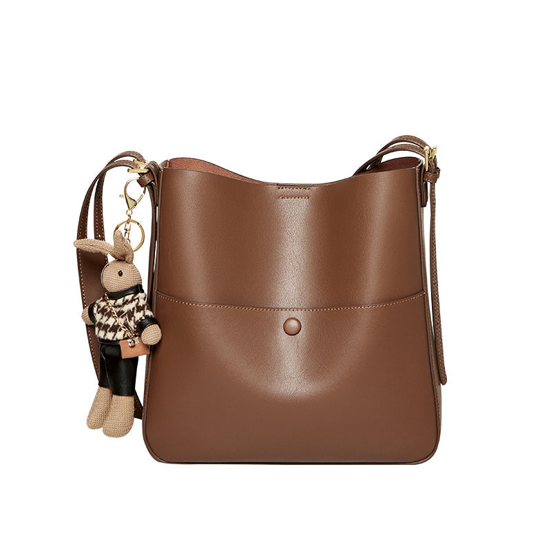 Rabbit Charm Cappuccino Crossbody Bucket Bag-0