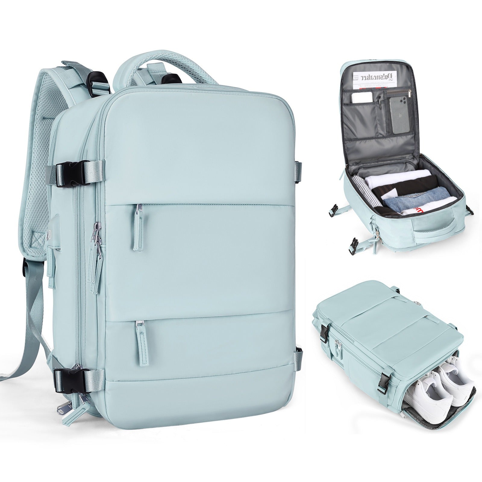 Multifunktionell Reseryggsäck 35L – Skofack, 180° öppning & handbagage