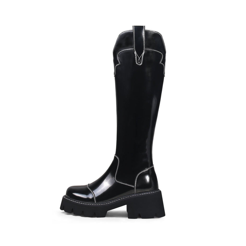Retro Black Knee-High Boots-0