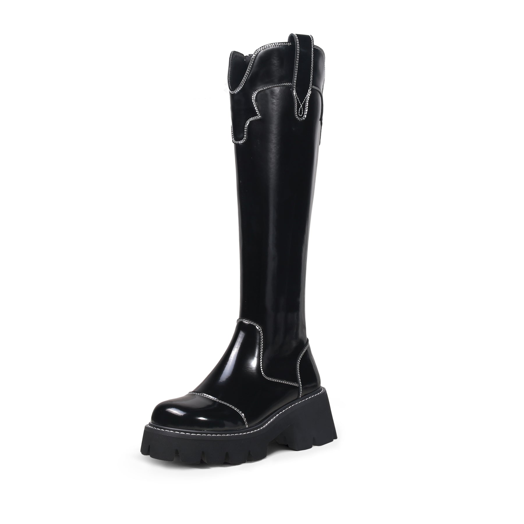 Retro Black Knee-High Boots-1