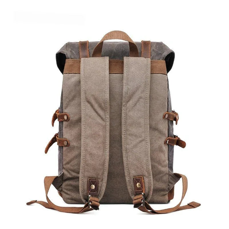 Retro Leather & Canvas Backpack For Men