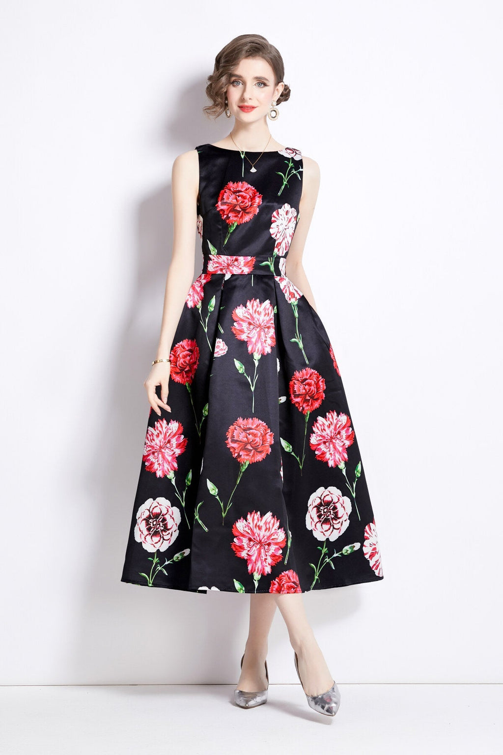 Sleeveless High Waist Tailored Fit and Flare A Line Dress