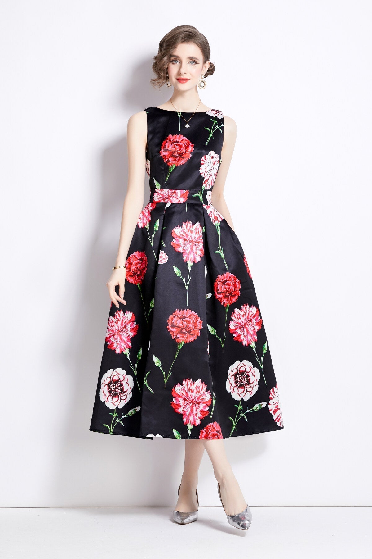 Sleeveless High Waist Tailored Fit and Flare A Line Dress